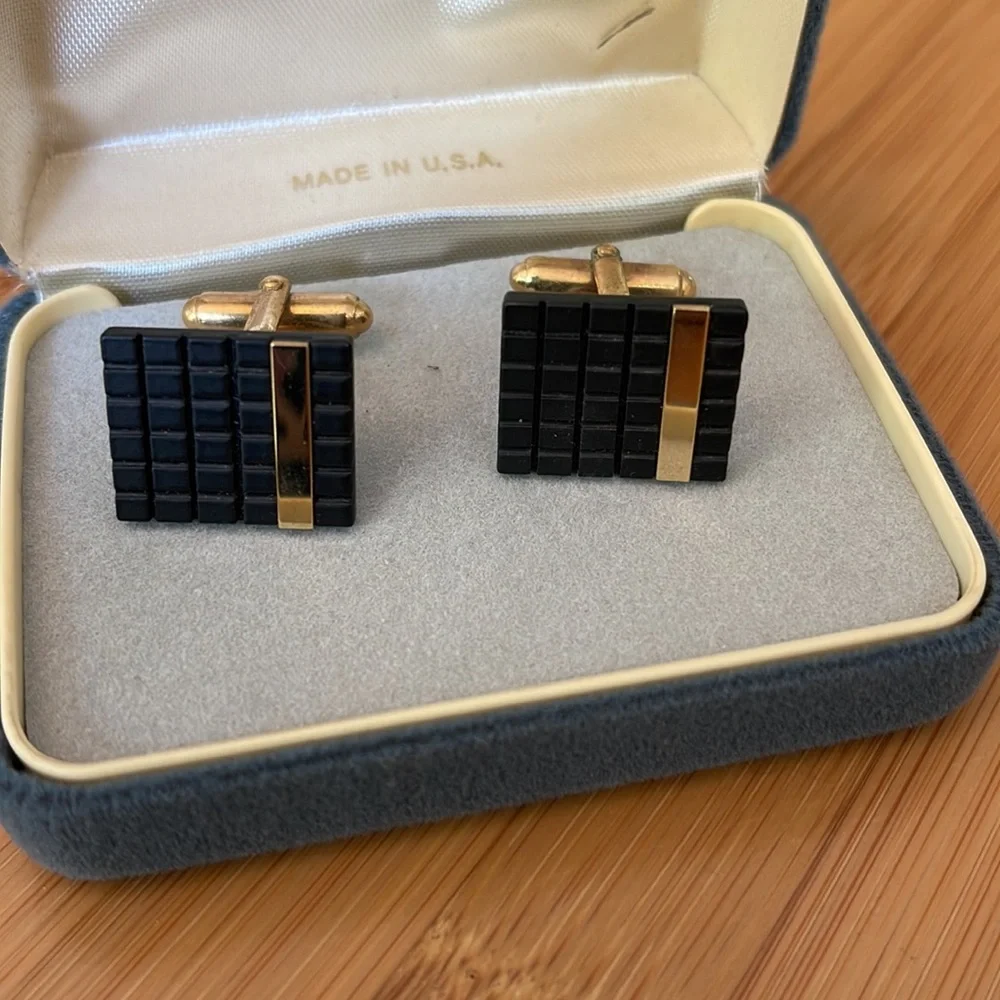 Vintage Men’s Gold/Black Fancy Cufflinks Jewerly square cufflinks